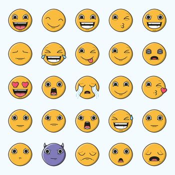 Vector icon set of emoticons against white background