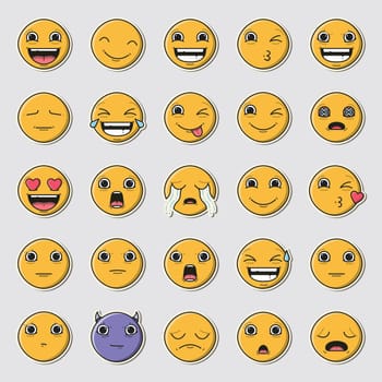 Vector icon set of emoticons against white background