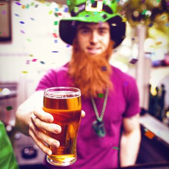 Flying colours against disguised man holding pint 3d