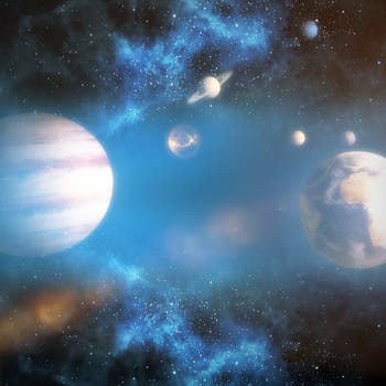 Digital composite image of solar system against white background 3d