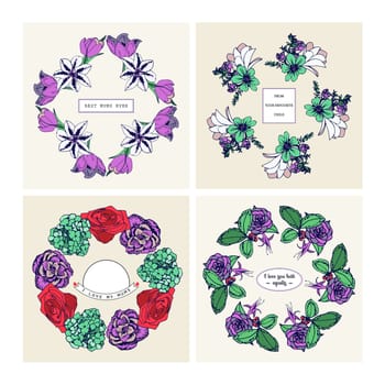Vector set of cards with floral design and mothers day wishes