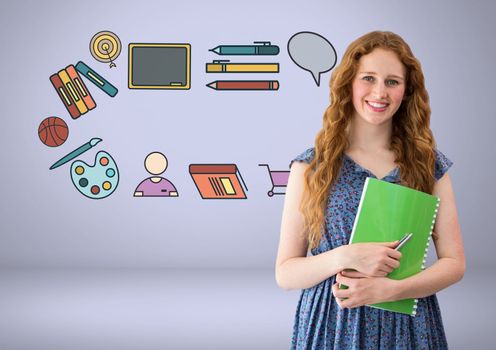 Digital composite of Student with education graphic drawings