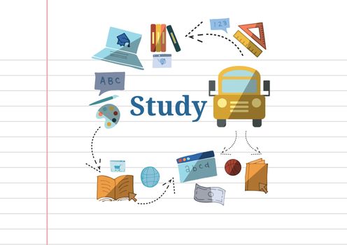 Digital composite of Study text with education drawings graphics