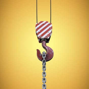 Studio Shoot of a crane lifting hook against yellow vignette