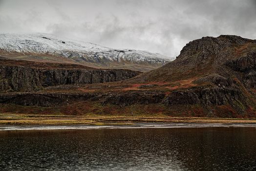 Mountains in Borgarfjordur Eystri in east Iceland in a cloudy day