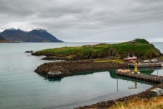 Little harbour in Borgarfjordur Eystri in east Iceland in a cloudy day