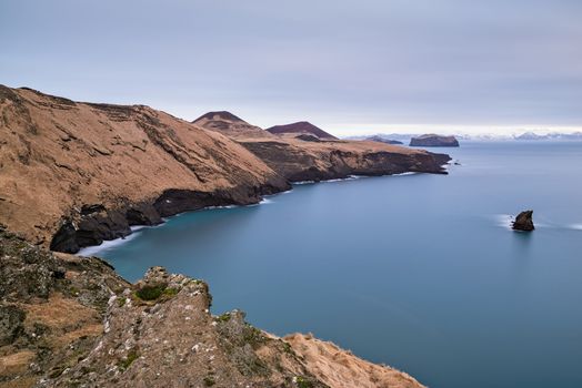 The coast and the ocean of Vestmannaeyjar island, Iceland