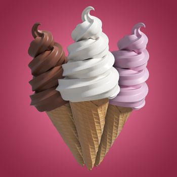3D Composite image of  ice creams against red and white background