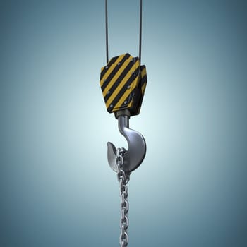 Studio Shoot of a crane lifting hook against grey vignette