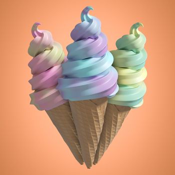 3D Composite image of ice creams against orange background