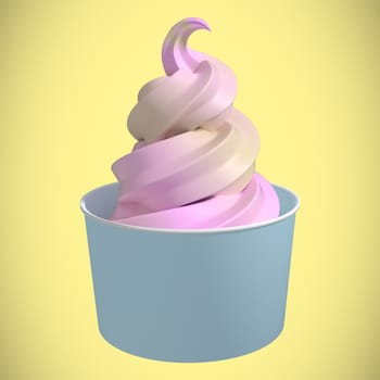 3D Composite image of a cupcake against yellow background