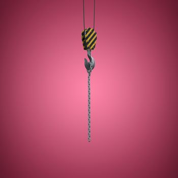 Studio Shoot of a crane lifting hook against red and white background