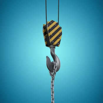 Studio Shoot of a crane lifting hook against blue vignette background