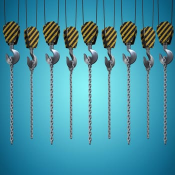 Studio Shoot of a crane lifting hook against blue vignette background