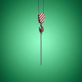 Studio Shoot of a crane lifting hook against green vignette