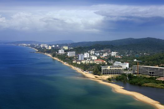 Aerial view of the resort coast of Vietnam, Phu Quoc