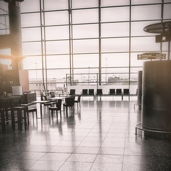 Empty seats arranged at airport terminal