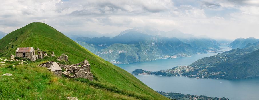 Panoramic view of Lake Como as viewed from  Monte Tremezzo, Lombardy, Italy