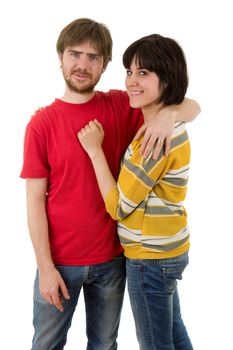 young casual couple together, isolated on white background