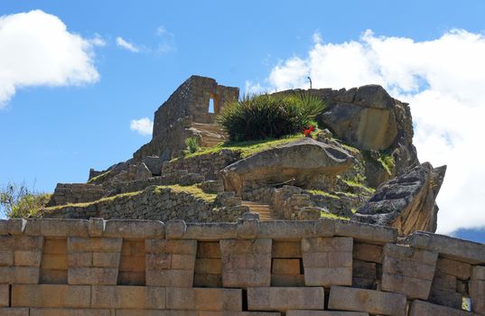 Temple high on a rock at Machu Picchu is not open to visitors