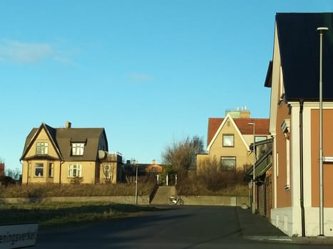 a neighborhood in Sweden during winter