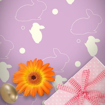Picture of a flower against gifts in a white background