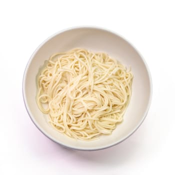 The close up of Taiwan boiled noodles in bowl on white background.