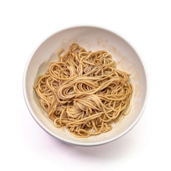 The close up of Taiwan boiled noodles with sauce in bowl on white background.