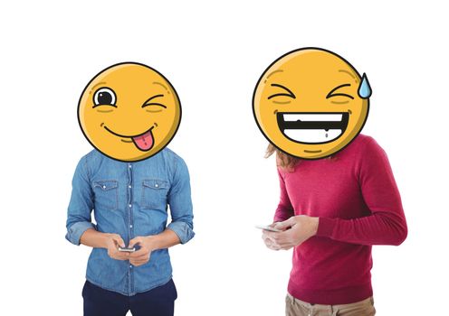 Digital composite of People with giant emoji faces
