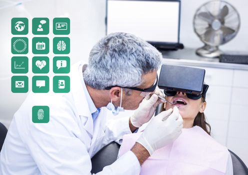 Digital composite of Dentist patient wearing VR Virtual Reality Headset with Interface