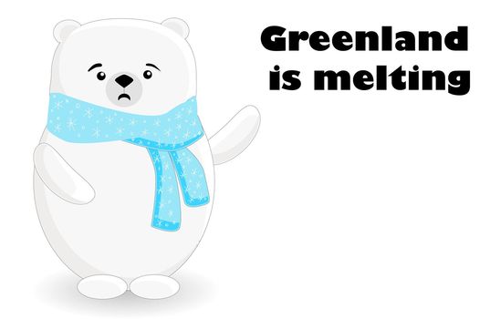 Polar bear cartoon character. Global warming. Greenland island.