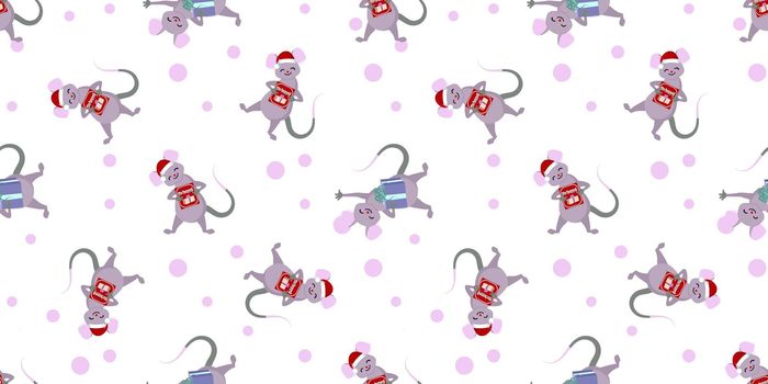Christmas pattern. YEAR OF RAT. The mice are cute funny. CHILDREN'S TEXTILES. SYMBOL OF THE YEAR. 2020.