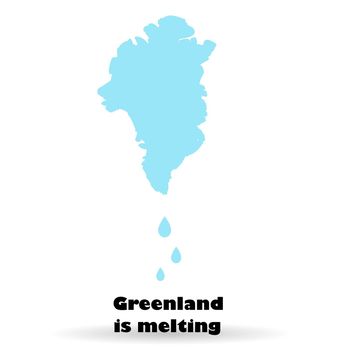 Melting glaciers of Greenland. The island of Denmark. Global warming. Changing of the climate. Map of Greenland on a white background.