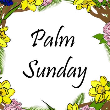 Palm Sunday. Spring flowers greeting card. Religion Christianity