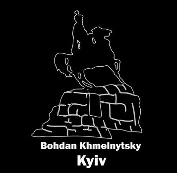 Sights of Ukraine. Monument to Kozak. Bohdan Khmelnytsky. The horseman on horseback. Kiev. Logo illustration.