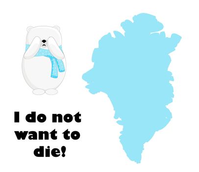 Polar bear cartoon character. Global warming. Greenland island.