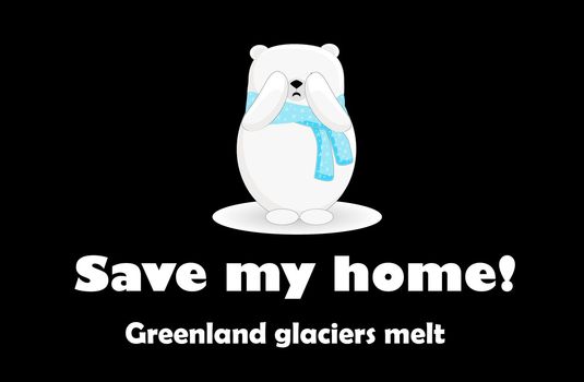 Polar bear cartoon character. Global warming. Greenland island.