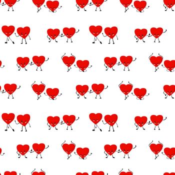 Valentine's day pattern. Red hearts on a white background illustration. Heart cute character. Cartoon style. Love and friendship. Textile and wrapping paper design.