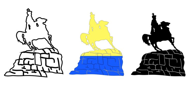 Sights of Ukraine. Monument to Kozak. Bohdan Khmelnytsky. The horseman on horseback. Kiev. Logo illustration.