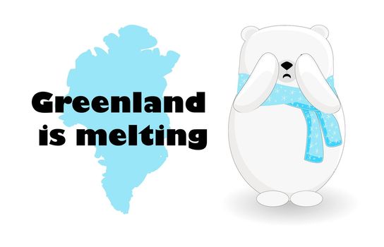 Global warming. Greenland is melting. Melting glaciers. Catastrophe. Banner on the topic of environmental issues. Northern Bear.