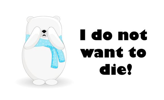 Polar bear cartoon character. The animal is suffering. Catastrophe. Global warming. Greenland is melting.