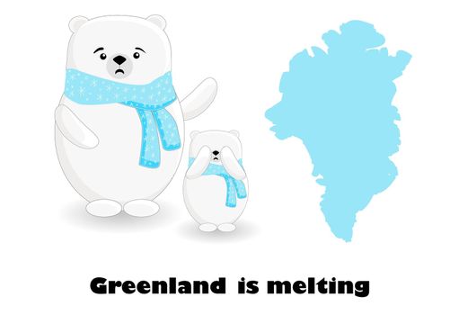 Global warming. Greenland is melting. Melting glaciers. Catastrophe. Banner on the topic of environmental issues. Northern Bear.