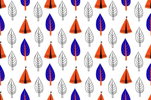 Seamless pattern in scandinavian style for children .. Cute cartoon trees on a white background.