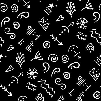 Seamless pattern with ancient runes on a black background. illustration for wrapping paper, background for your design.