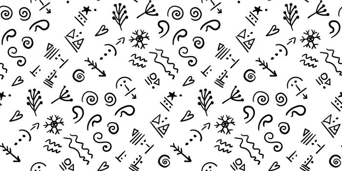 Ancient runes. Rock painting. Illustration in folk style. Stylized characters. Scandinavian print. Seamless pattern
