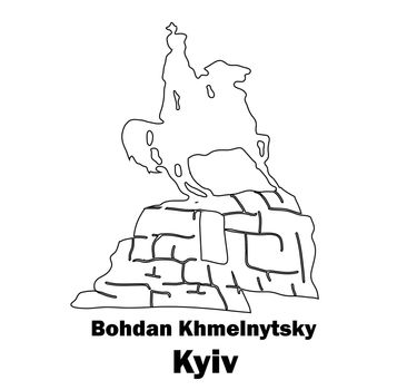 Sights of Ukraine. Monument to Kozak. Bohdan Khmelnytsky. The horseman on horseback. Kiev. Logo illustration.