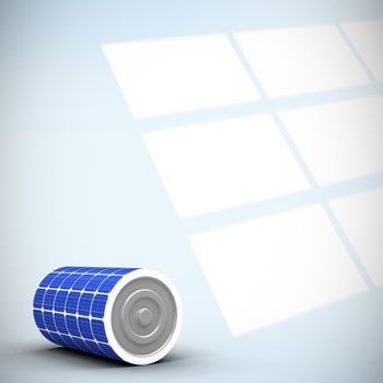 Digitally generated image of 3d solar power battery against digital image of pattern
