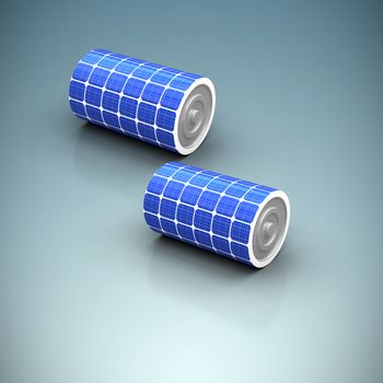 Digitally generated image of 3d solar battery against grey vignette