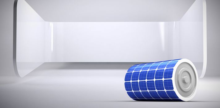 3d illustration of solar battery against abstract room