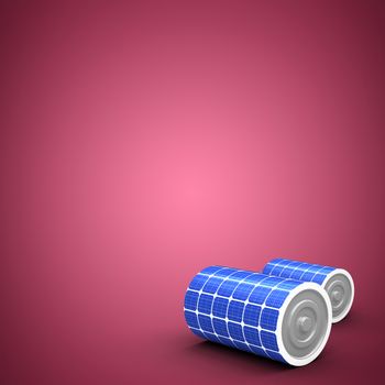 3d illustration of solar power battery against red and white background
